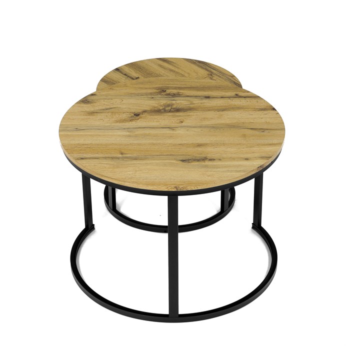 Sada 2 konferenčných stolíkov OREO 3 – MDF z divokého dubu, čierna kovová podstava Autronic