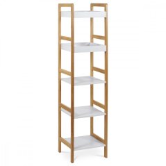 Regál, 5 políc, masív bambus, prírodný odtieň, MDF, biely matný lak, nosn. 15 kg