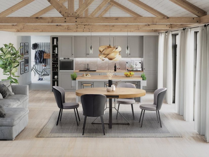 Jídelní kulatý rozkládací stůl MERCY –? 120x120x80 (+40), dřevo/kov, zlatý dub/černá Halmar