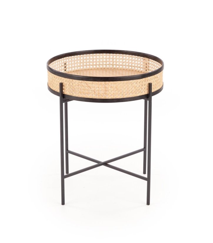 Konferenčný stolík LANIPA –⁠ kov/drevo, čierna/ratan