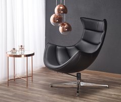 Dizajnové kreslo LUXOR — otáčanie, nerez oceľ / čierna koža