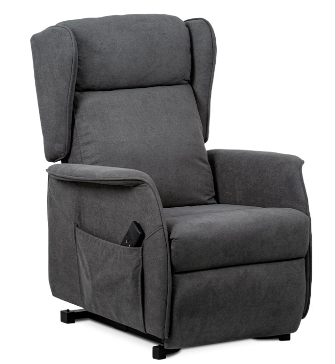 TV křeslo ušák SANDUR s elektrickým polohováním — šedá látka, kov Autronic