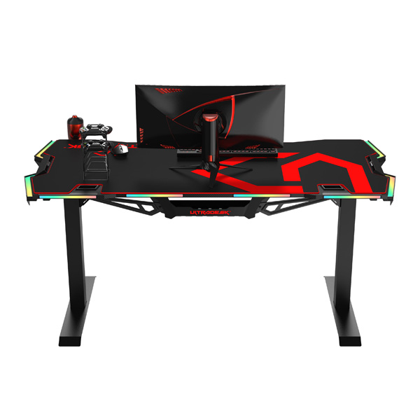 Herní stůl ULTRADESK FORCE – červená, 166x70 cm, RBG podsvícení