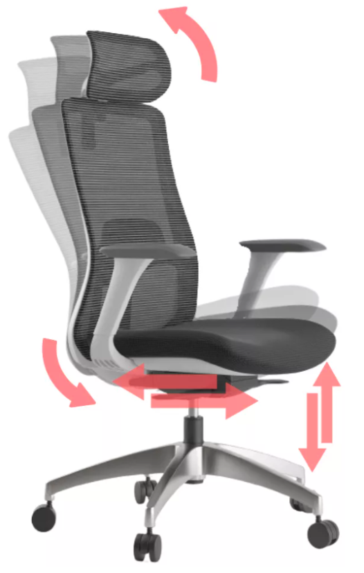 Ergonomická kancelárska stolička WISDOM s opierkou hlavy — sieťovina, sivý plast, nosnosť 120 kg, tmavo sivá Mercury star