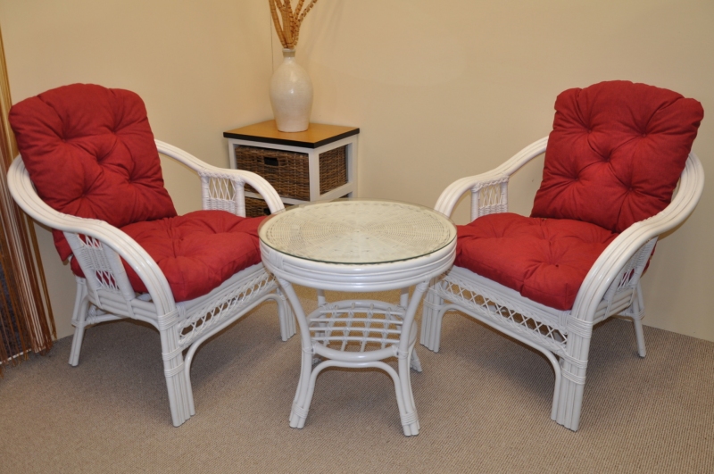 Zahradní set SAULO 2 + 1 — ratan, látka, bílá / více barev