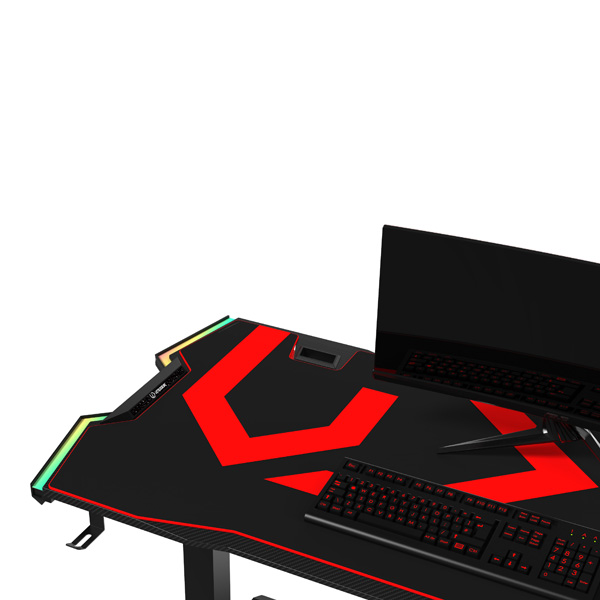 Herní stůl ULTRADESK FORCE – červená, 166x70 cm, RBG podsvícení