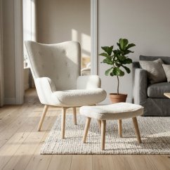 Relaxační křeslo ušák PARIS II + taburet – masiv, látka, bílá Autronic