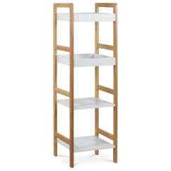 Regál, 4 police, masív bambus, prírodný odtieň, MDF, biely matný lak, nosn. 12 kg