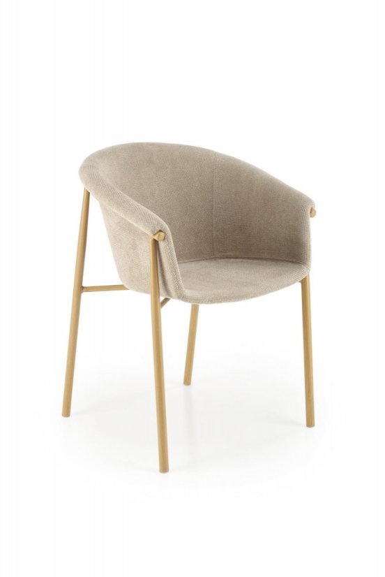 Jídelní křesílko BESSY — kov s dekorem dřeva, látka béžová (vzorek z prodejny) Halmar