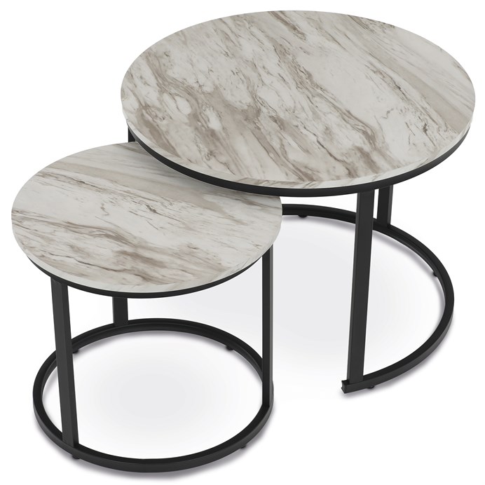 Set 2 moderních konferenčních stolků OREO 3 - s mramorovým dekorem a kovovou podnoží Autronic