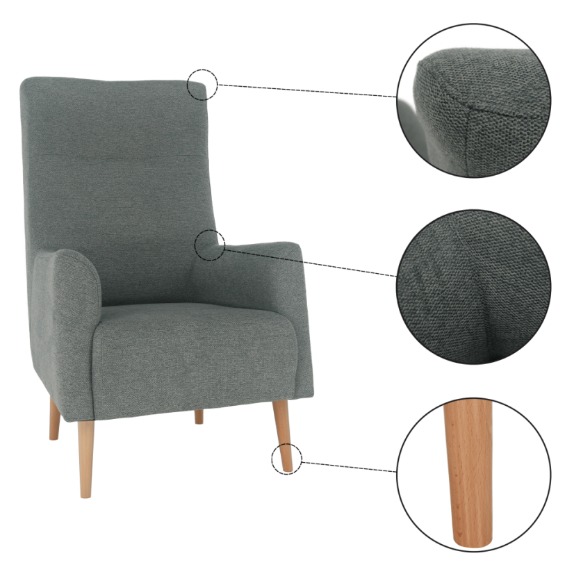 Křeslo ušák SAMY — masiv, látka, více barev