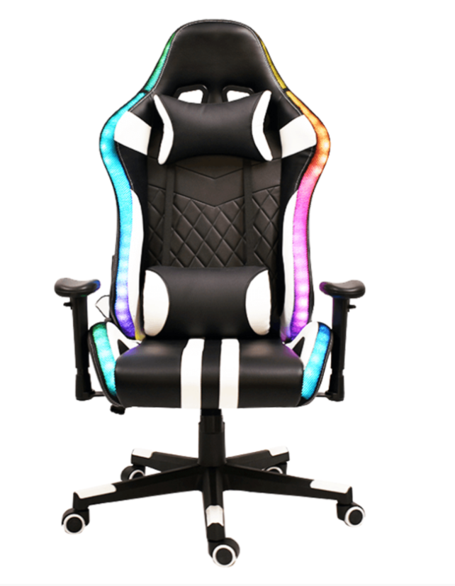 Herná stolička ZOPA — ekokoža, čierna/biela/farebný vzor, s RGB podsvietením, nosnosť 150 kg