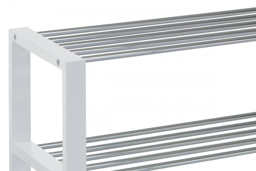 Botník, 3 kovové chromované police, masiv kaučukovník, bílý matný lak Autronic