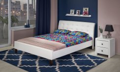 Dvoulůžková postel SAMARA –⁠ 160x200, PU kůže/dřevo, bílá