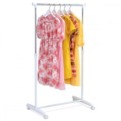 Stojan na šaty, jednoramenný, biela farba, kov / plast, chróm