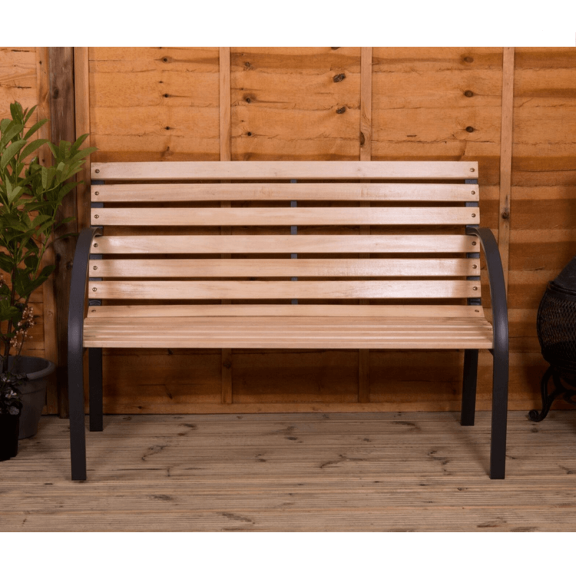 Zahradní lavice LORA — kov, dřevo, přírodní Kondela