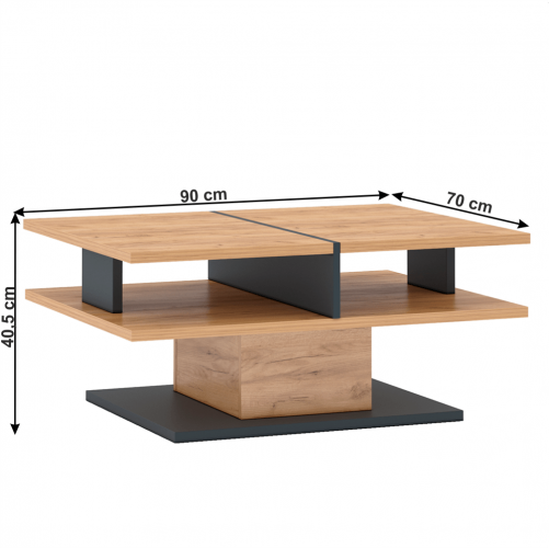 Konferenční stůl FIDEL — 90x70x40,5 cm, zlatý dub/šedý grafit