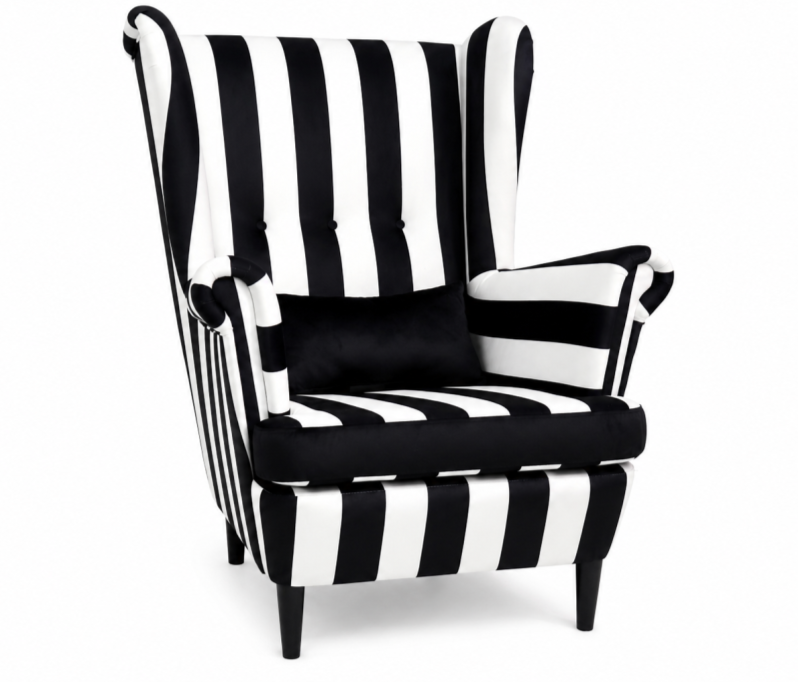 Křeslo ušák VISBY – masiv, látka, pet friendly, zebra