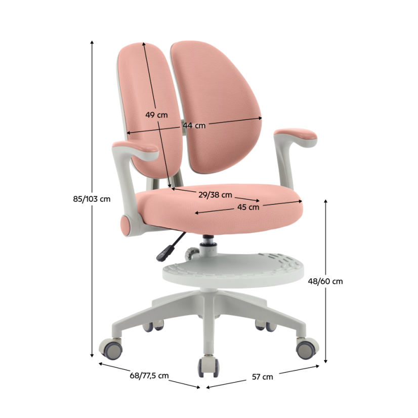 Detská rastúca stolička s podnožkou GLIDE — sieťovina, sivý plast, ružová