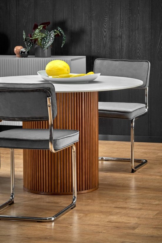 Jedálenská stolička VALDA — kov, látka, sivá