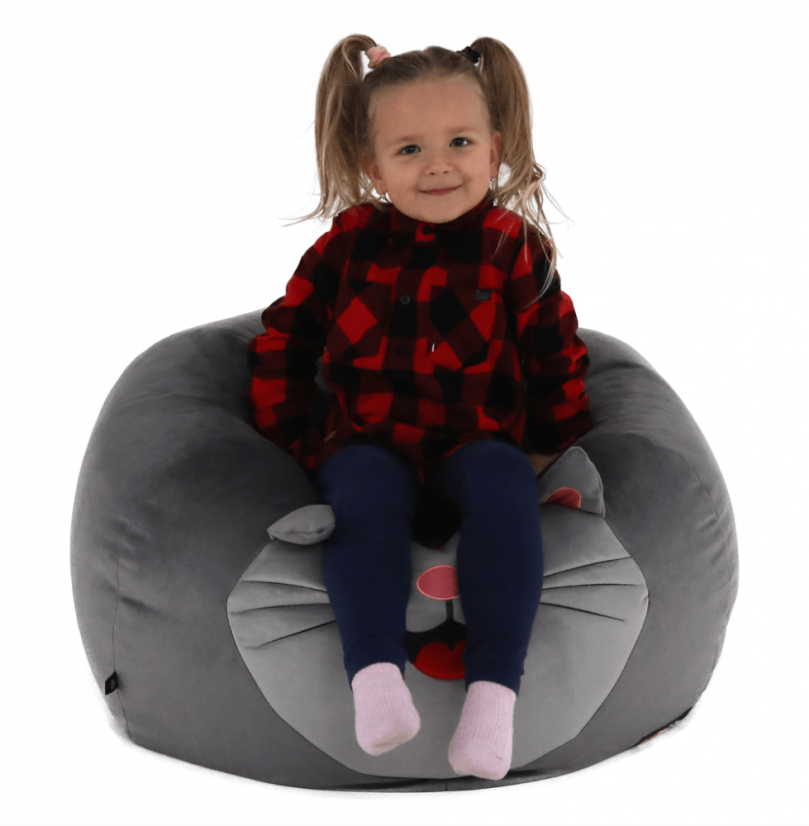 Detský sedací vak BABY s mačičkou — 60×45, sivá