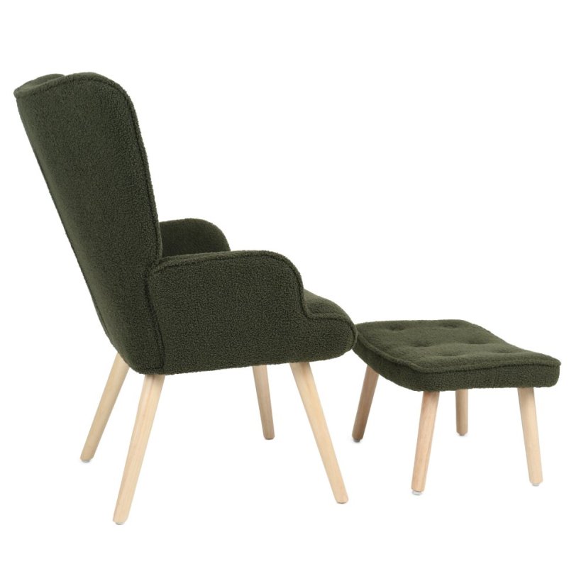 Relaxační křeslo ušák PARIS II + taburet – masiv, látka, zelená Autronic