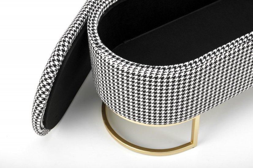 Taburet HARMONY s úložným priestorom - oceľ, látka, zlatá / čierno-biela