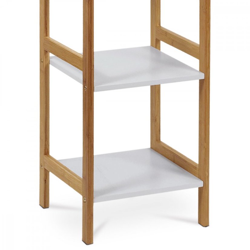 Regál, 5 políc, masív bambus, prírodný odtieň, MDF, biely matný lak, nosn. 15 kg
