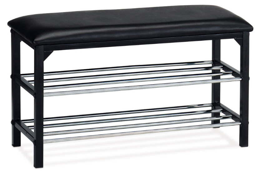 Botník KOBUK s odkladacími policami - kov, koženka, čierna