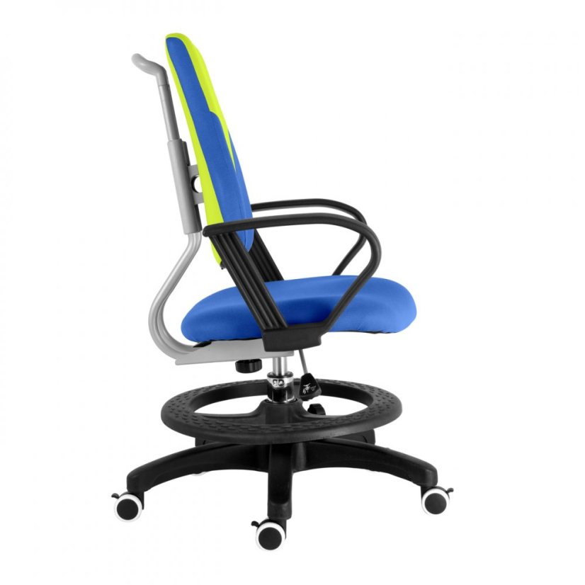 Detská rastúca stolička s podnožou BAMBINO – látka, modro-žltozelená