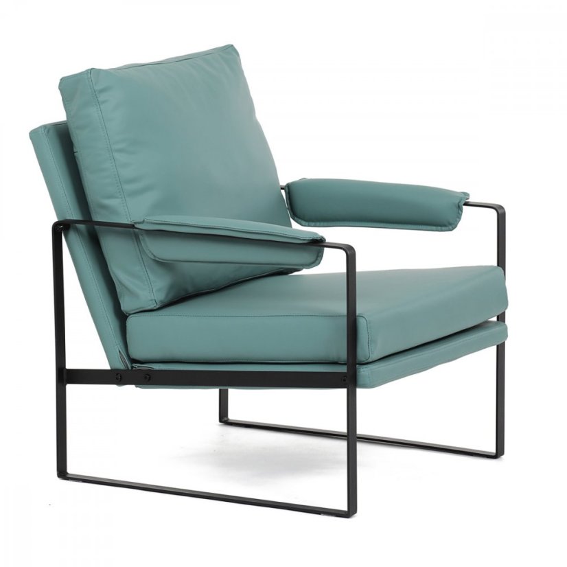 Dizajnové kreslo TUVIN — kov, ekokoža, modrá