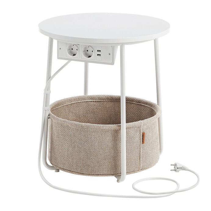 Odkladací stolík FLOW s USB a zásuvkou – biely MDF, 45x45x50cm Autronic