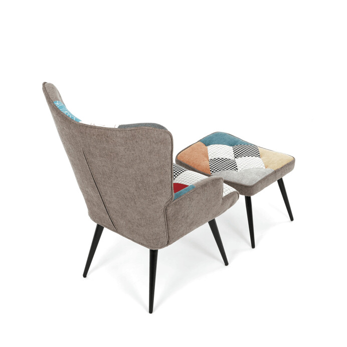 Luxusní relaxační křeslo NUVOLA s taburetem –  vodoodpudivá, sametová, patchwork látka Autronic