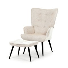 Luxusné relaxačné kreslo NUVOLA s taburetom – vodoodpudivá, zamatová, béžová látka Autronic