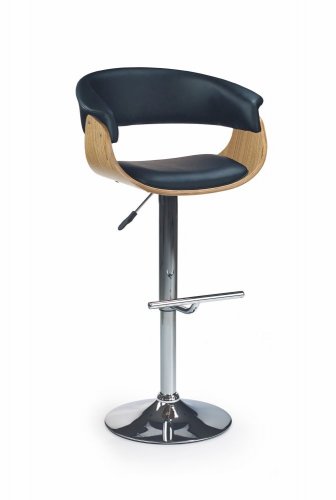 Barová židle KYLE – dub, ekokůže, černá