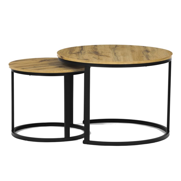 Sada 2 konferenčných stolíkov OREO 3 – MDF z divokého dubu, čierna kovová podstava Autronic