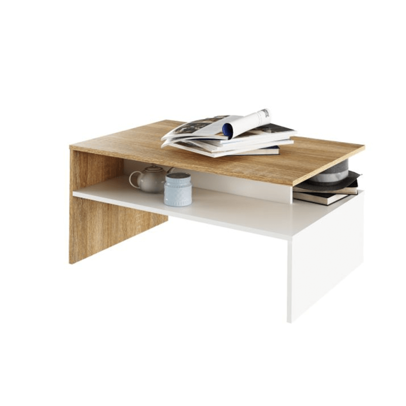 Konferenčný stôl DAMOLI — 90x60x43 cm, dub sonoma/biela