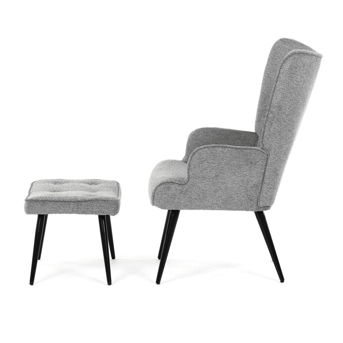 Luxusní relaxační křeslo NUVOLA s taburetem –  vodoodpudivá, sametová, šedá látka