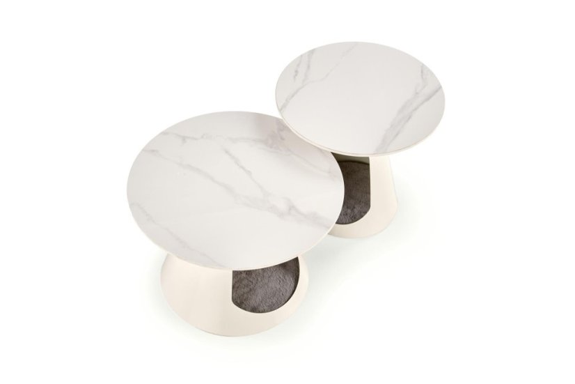 Sada konferenčných stolíkov OSARIO — biely mramor, biely kov