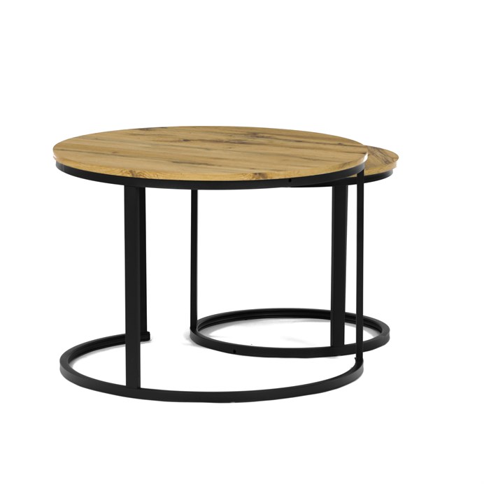 Sada 2 konferenčných stolíkov OREO 3 – MDF z divokého dubu, čierna kovová podstava Autronic