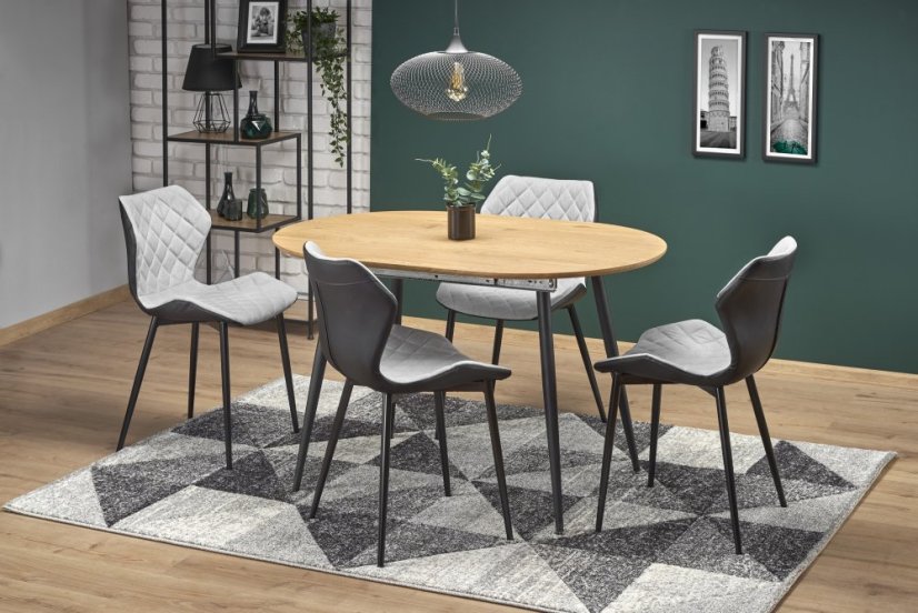 Jídelní kulatý rozkládací stůl COLORADO – 120x80x74 (+40) dub/kov, černý Halmar