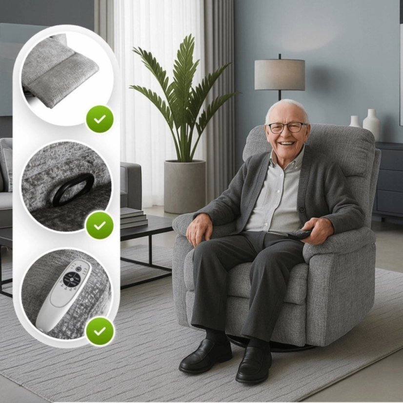 Luxusné masážne kreslo BRUCE – Rozkladacie, Sivé