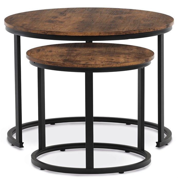 Sada 2 konferenčných stolíkov OREO 3 – dekor starého dreva, čierna kovová podstava Autronic