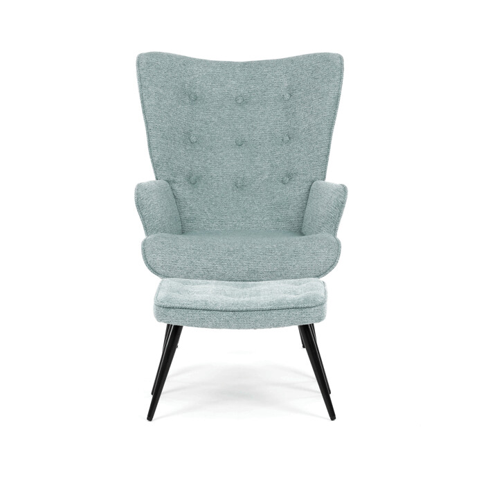 Luxusní relaxační křeslo NUVOLA s taburetem –  vodoodpudivá, sametová, modrá látka Autronic