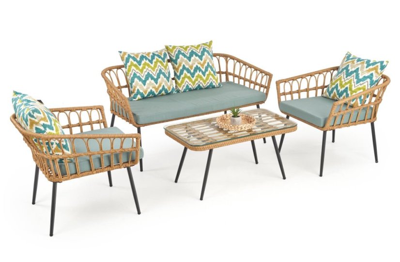 Pohovka GARDENA — umělý ratan, látka, šedá Halmar