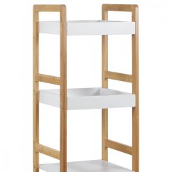 Regál, 4 police, masív bambus, prírodný odtieň, MDF, biely matný lak, nosn. 12 kg