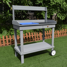 Zahradní pracovní stolek BARDY — dřevo, šedá Kondela