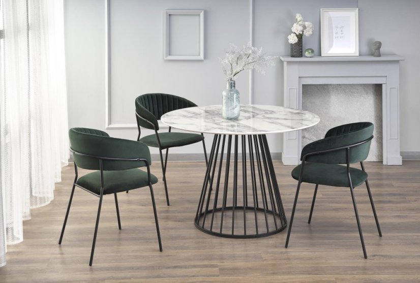 Jídelní kulatý stůl BRODWAY — průměr 110 cm, dekor bílý mramor / černá Halmar