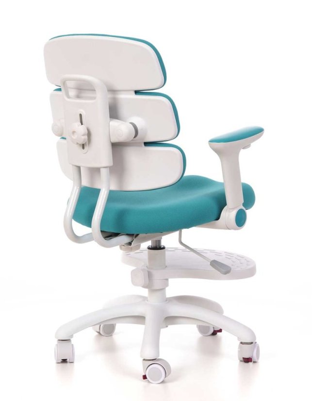 Detská rastúca stolička GRIDDY — látka, biela / tyrkysová