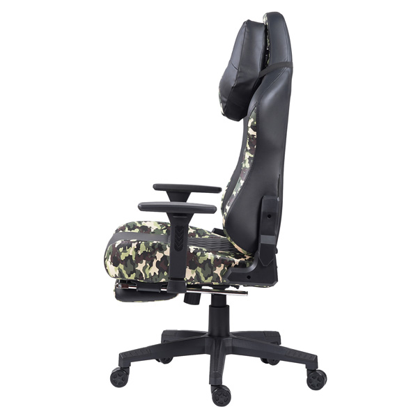 Herní křeslo Marvo CH-134 s podnožkou – PU kůže, černá / army, nosnost 150 kg